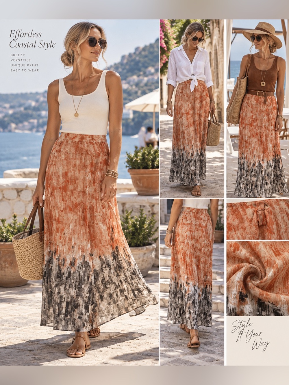 Women's Orange Tie-Dye Maxi Skirt
